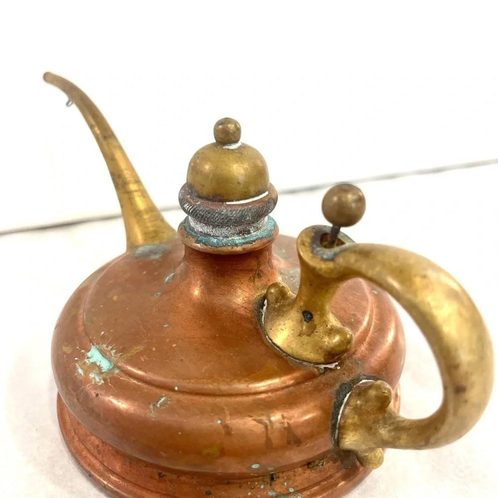 Antique Decor Ornate Copper Brass Oil Lamp Filler Oil Can Rochester Stamping Co.